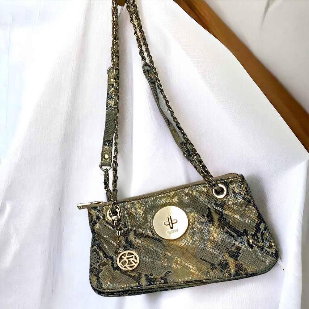 DKNY Metallic Python Print  Leather Convertible‎ Shoulder to Crossbody Bag